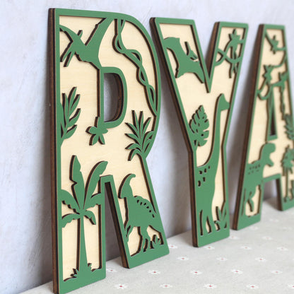Personalized Dinosaur Name Sign: 3D Wooden Letters, Nursery Decor