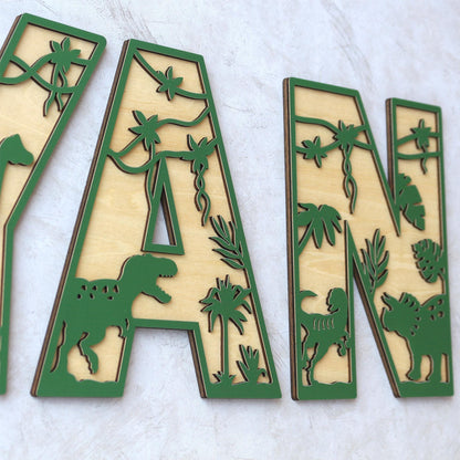 Personalized Dinosaur Name Sign: 3D Wooden Letters, Nursery Decor