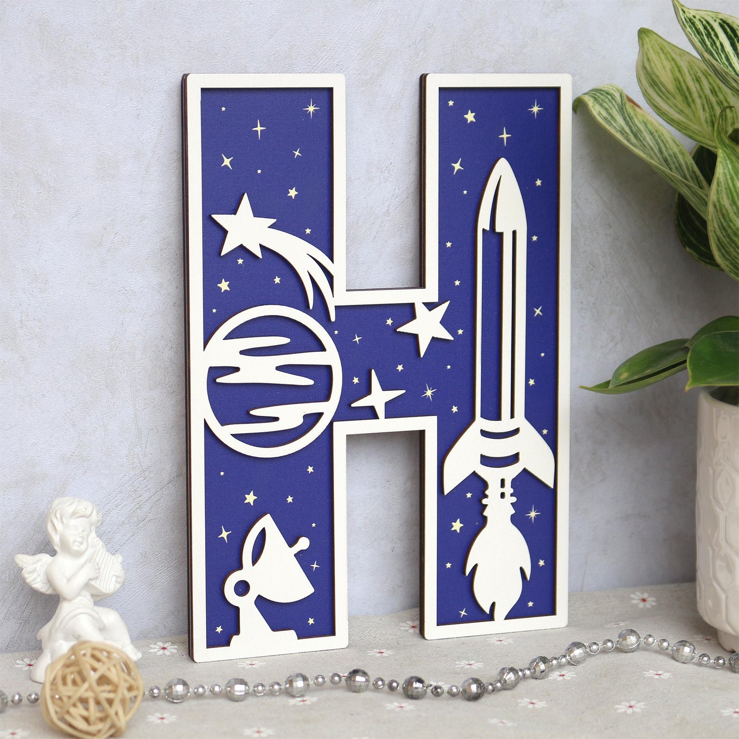 Personalized Space Letter: 3D Wooden Name Sign, Nursery Decor