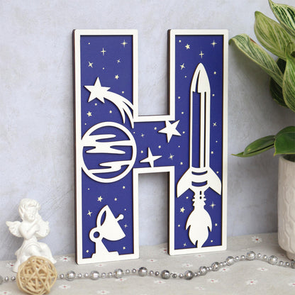 Personalized Space Letter: 3D Wooden Name Sign, Nursery Decor
