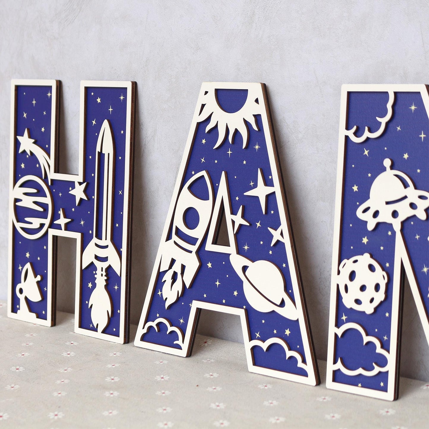Personalized Space Letter: 3D Wooden Name Sign, Nursery Decor