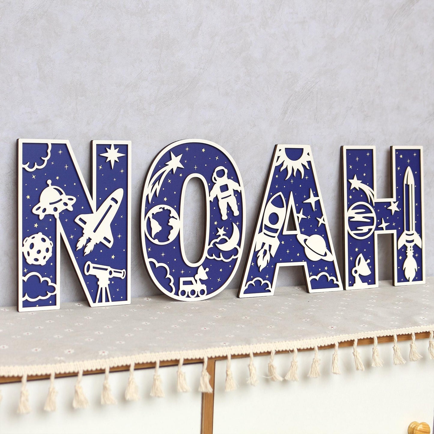 Personalized Space Letter: 3D Wooden Name Sign, Nursery Decor