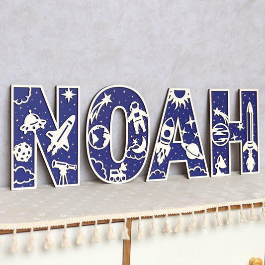 Personalized Space Letter: 3D Wooden Name Sign, Nursery Decor