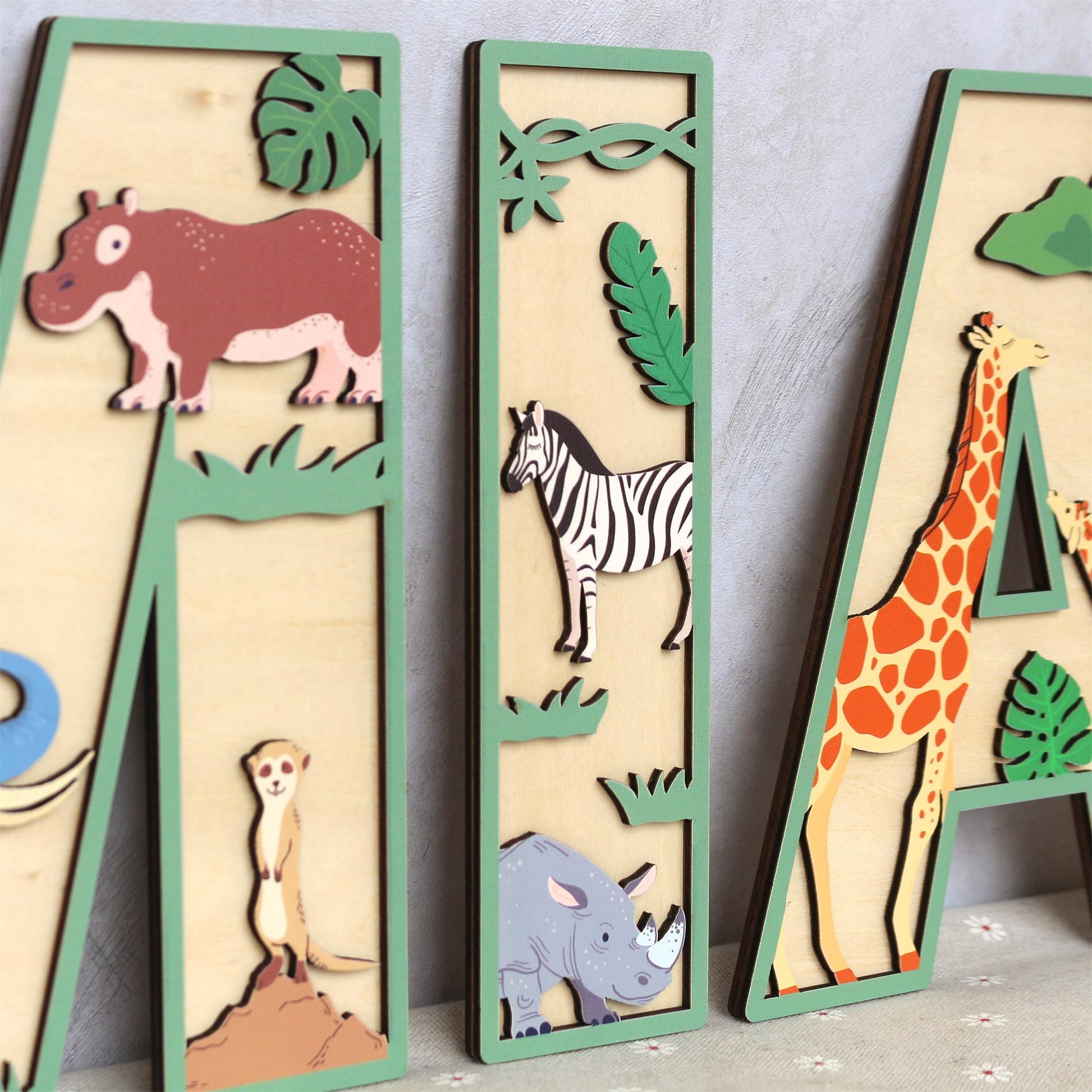 Safari Nursery Decor: Custom 3D Wooden Name Sign