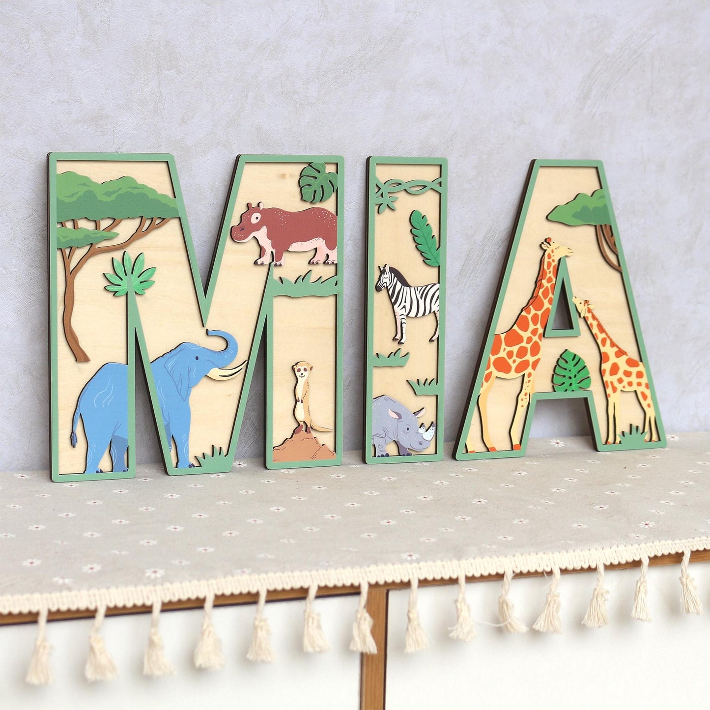 Safari Nursery Decor: Custom 3D Wooden Name Sign