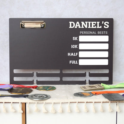 Running Medal and Personal Bests Display Board | Personal Bests Chalkboard Design | Running Medal and Bib Display Rack | Gifts for Runners