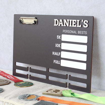 Running Medal and Personal Bests Display Board | Personal Bests Chalkboard Design | Running Medal and Bib Display Rack | Gifts for Runners