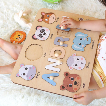 Personalized Name Puzzle With Animals | New Baby Gifts | First Christmas Gifts | 1st Birthday Gifts | Montessori Toys | Baby Shower Gifts