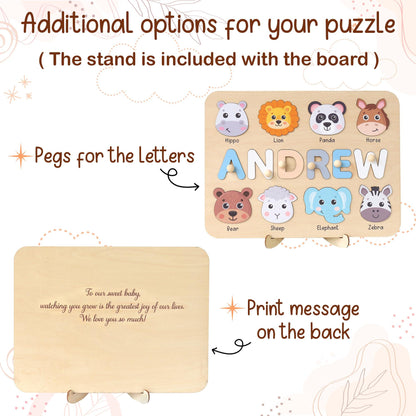 Personalized Name Puzzle With Animals | New Baby Gifts | First Christmas Gifts | 1st Birthday Gifts | Montessori Toys | Baby Shower Gifts