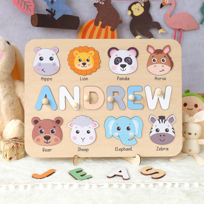 Personalized Name Puzzle With Animals | New Baby Gifts | First Christmas Gifts | 1st Birthday Gifts | Montessori Toys | Baby Shower Gifts