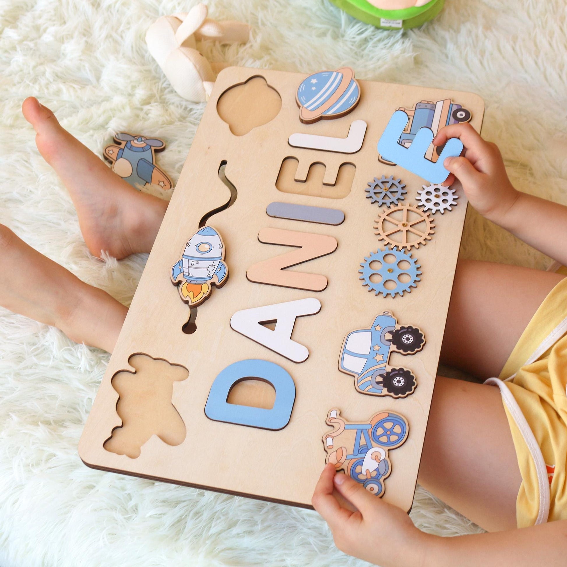Personalized Montessori Busy Board: Sensory Puzzle Toy, First Birthday Gift