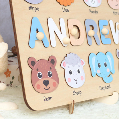 Personalized Name Puzzle With Animals | New Baby Gifts | First Christmas Gifts | 1st Birthday Gifts | Montessori Toys | Baby Shower Gifts