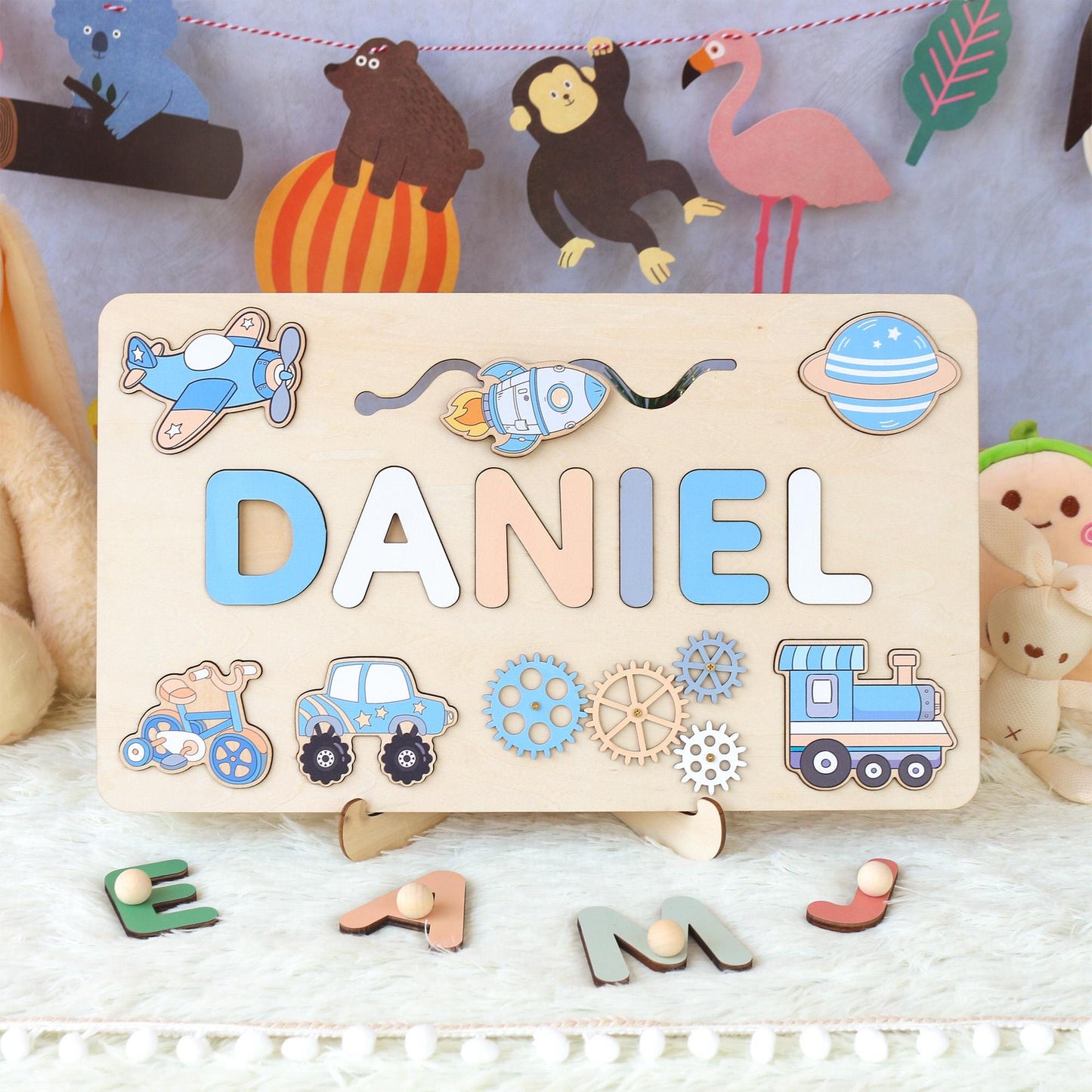 Personalized Montessori Busy Board: Sensory Puzzle Toy, First Birthday Gift