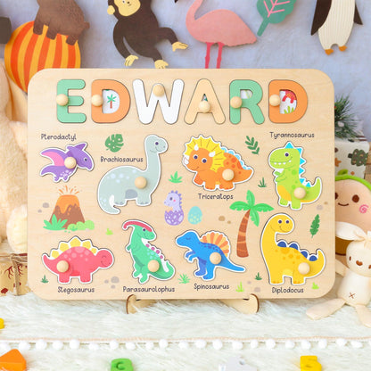 Personalized Dinosaur Name Puzzle | New Baby Boy Gifts | First Christmas Gifts | 1st Birthday Gifts | Montessori Toys | Baby Shower Gifts