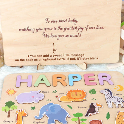 Personalized Safari Name Puzzle | New Baby Gifts | First Christmas Gifts | 1st Birthday Gifts | Montessori Toys | Baby Shower Gifts