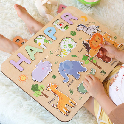 Personalized Safari Name Puzzle | New Baby Gifts | First Christmas Gifts | 1st Birthday Gifts | Montessori Toys | Baby Shower Gifts