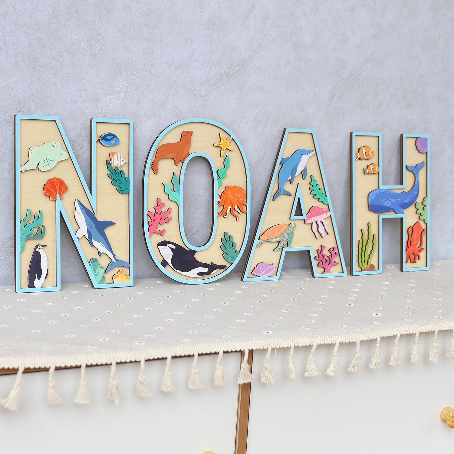 Personalized Ocean Name Sign: 3D Wooden Nursery Decor