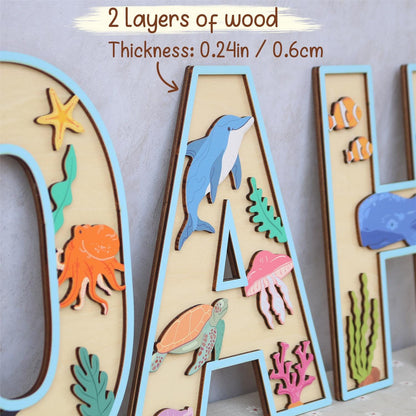 Personalized Ocean Name Sign: 3D Wooden Nursery Decor