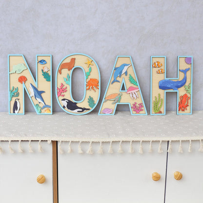Personalized Ocean Name Sign: 3D Wooden Nursery Decor
