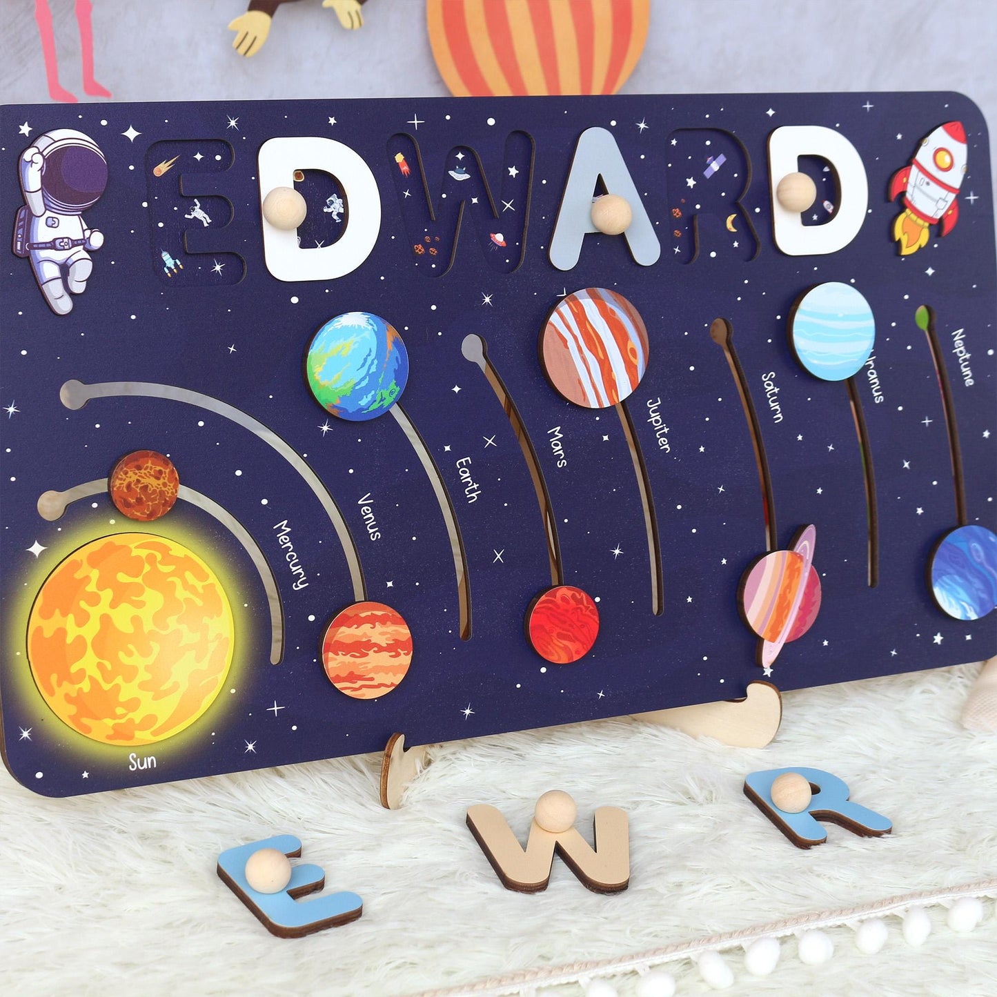 Solar System Name Puzzle: Montessori Space Nursery Decor