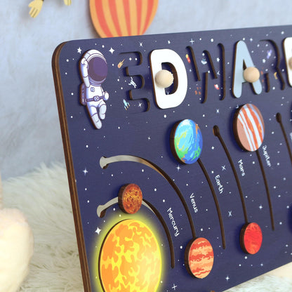 Solar System Name Puzzle: Montessori Space Nursery Decor