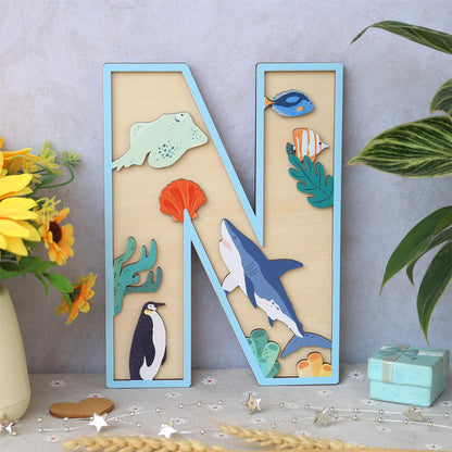 Personalized Ocean Name Sign: 3D Wooden Nursery Decor