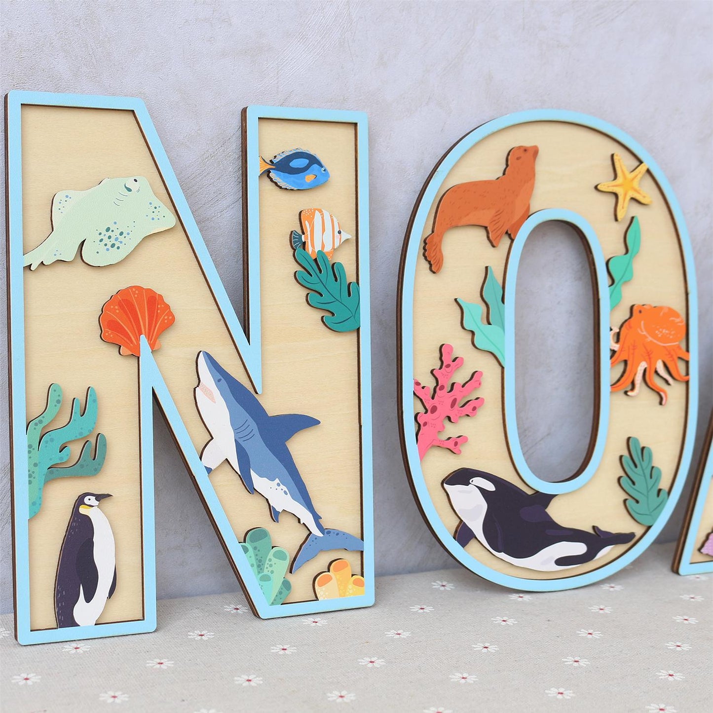 Personalized Ocean Name Sign: 3D Wooden Nursery Decor