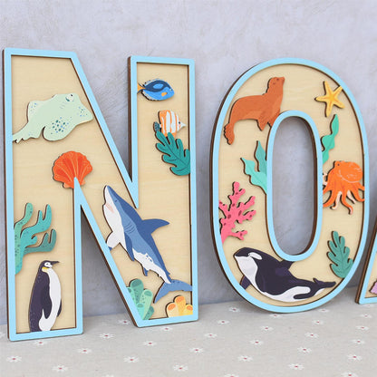 Personalized Ocean Name Sign: 3D Wooden Nursery Decor