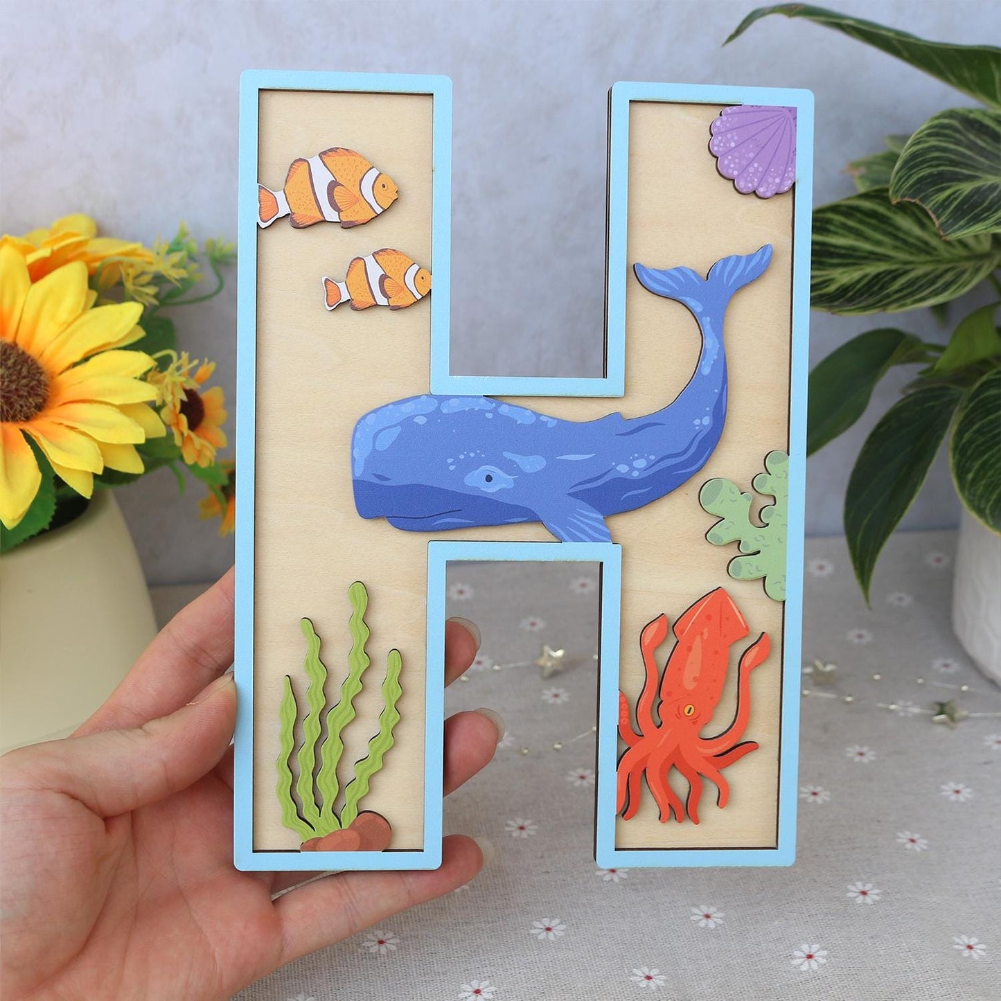 Personalized Ocean Name Sign: 3D Wooden Nursery Decor