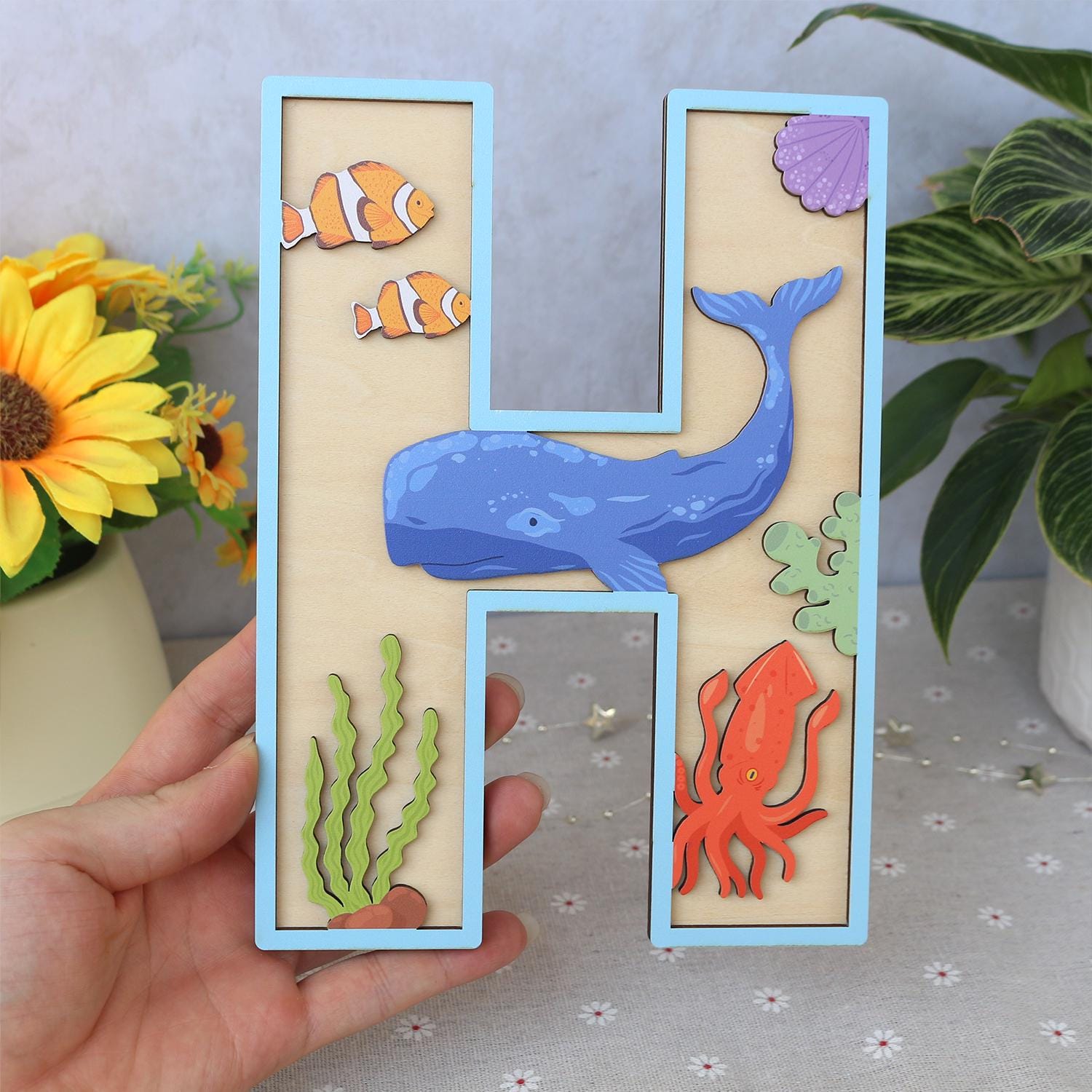Personalized Ocean Name Sign: 3D Wooden Nursery Decor