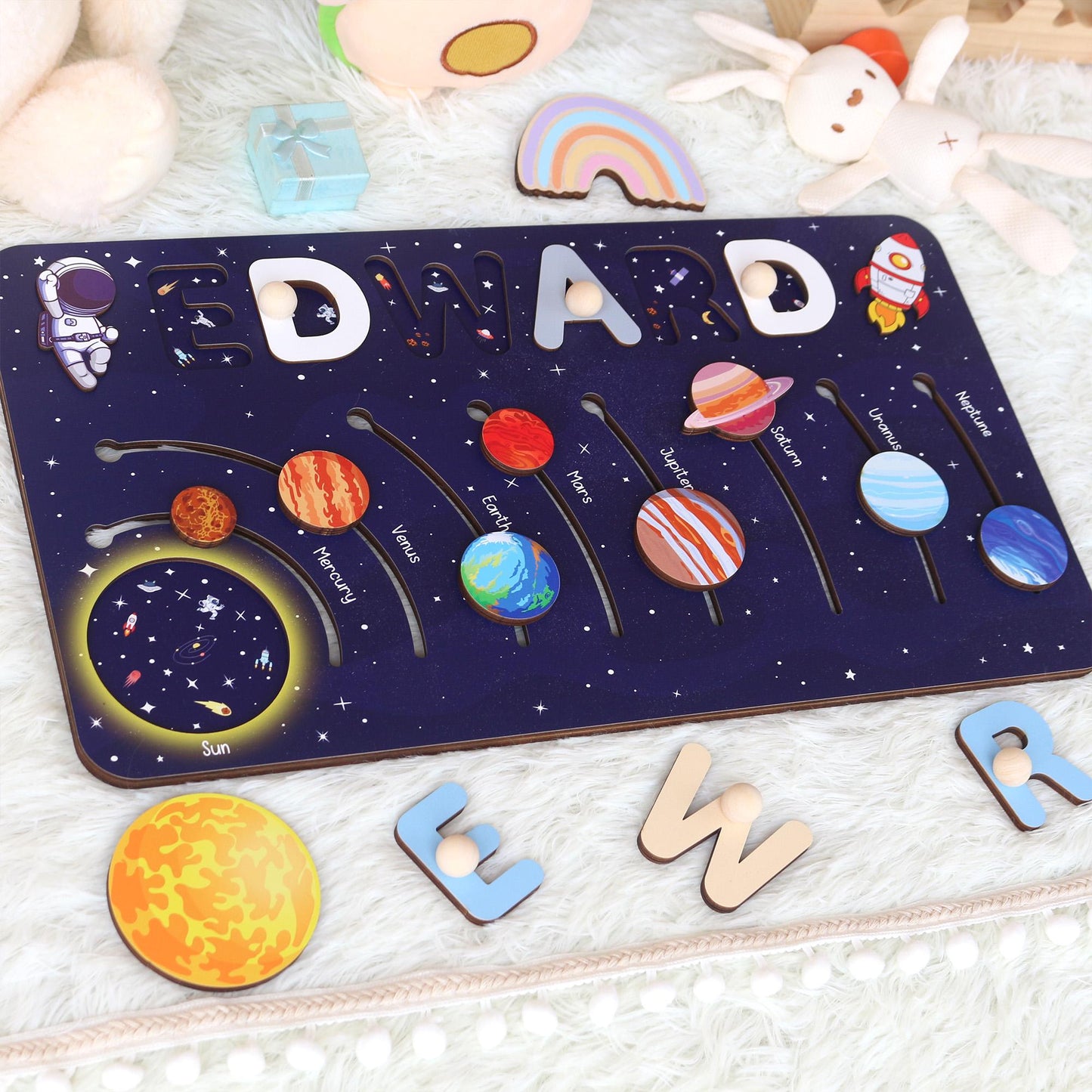 Solar System Name Puzzle: Montessori Space Nursery Decor