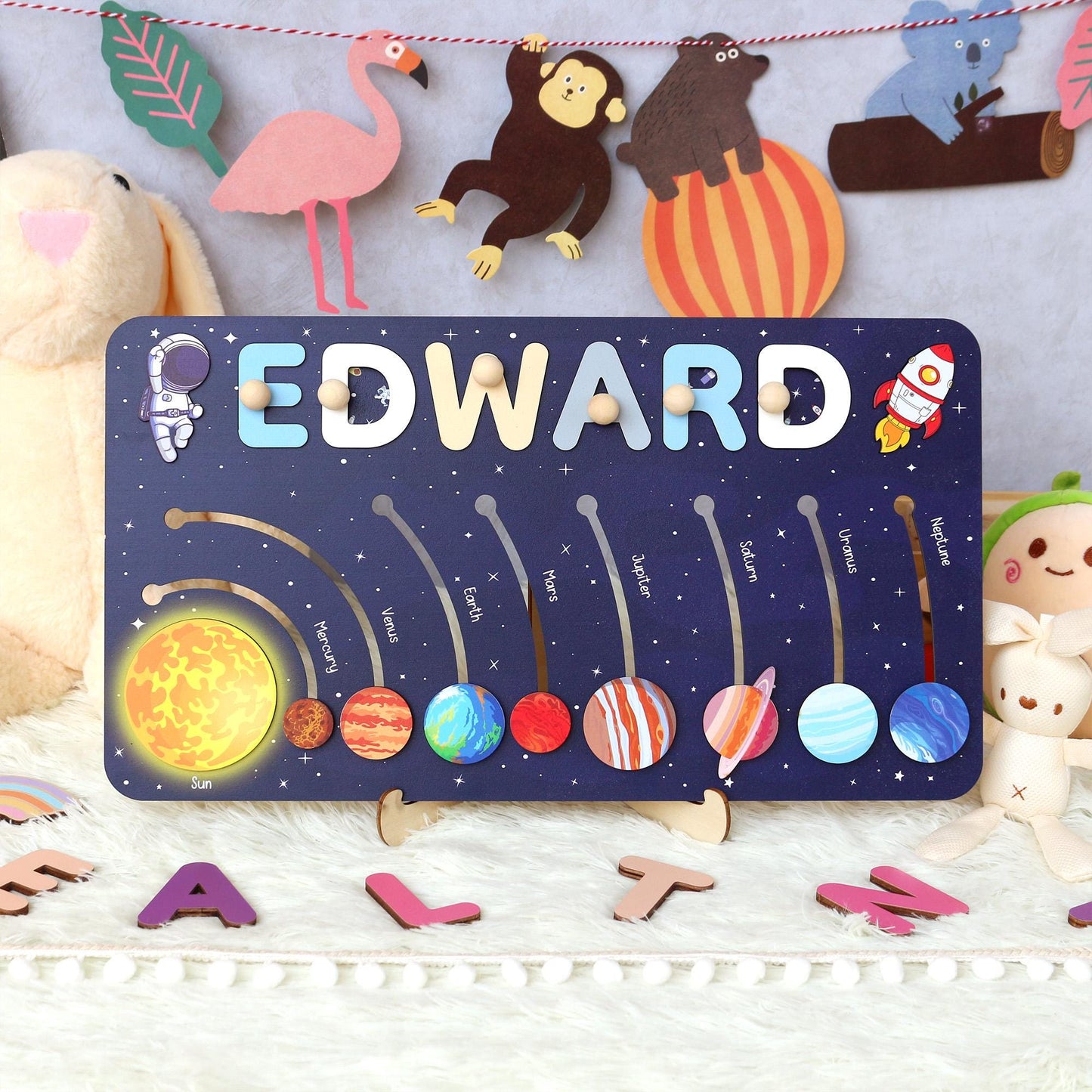 Solar System Name Puzzle: Montessori Space Nursery Decor