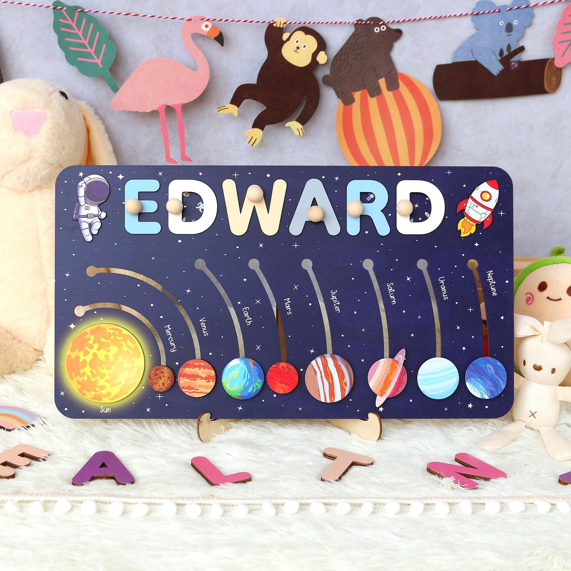 Solar System Name Puzzle: Montessori Space Nursery Decor