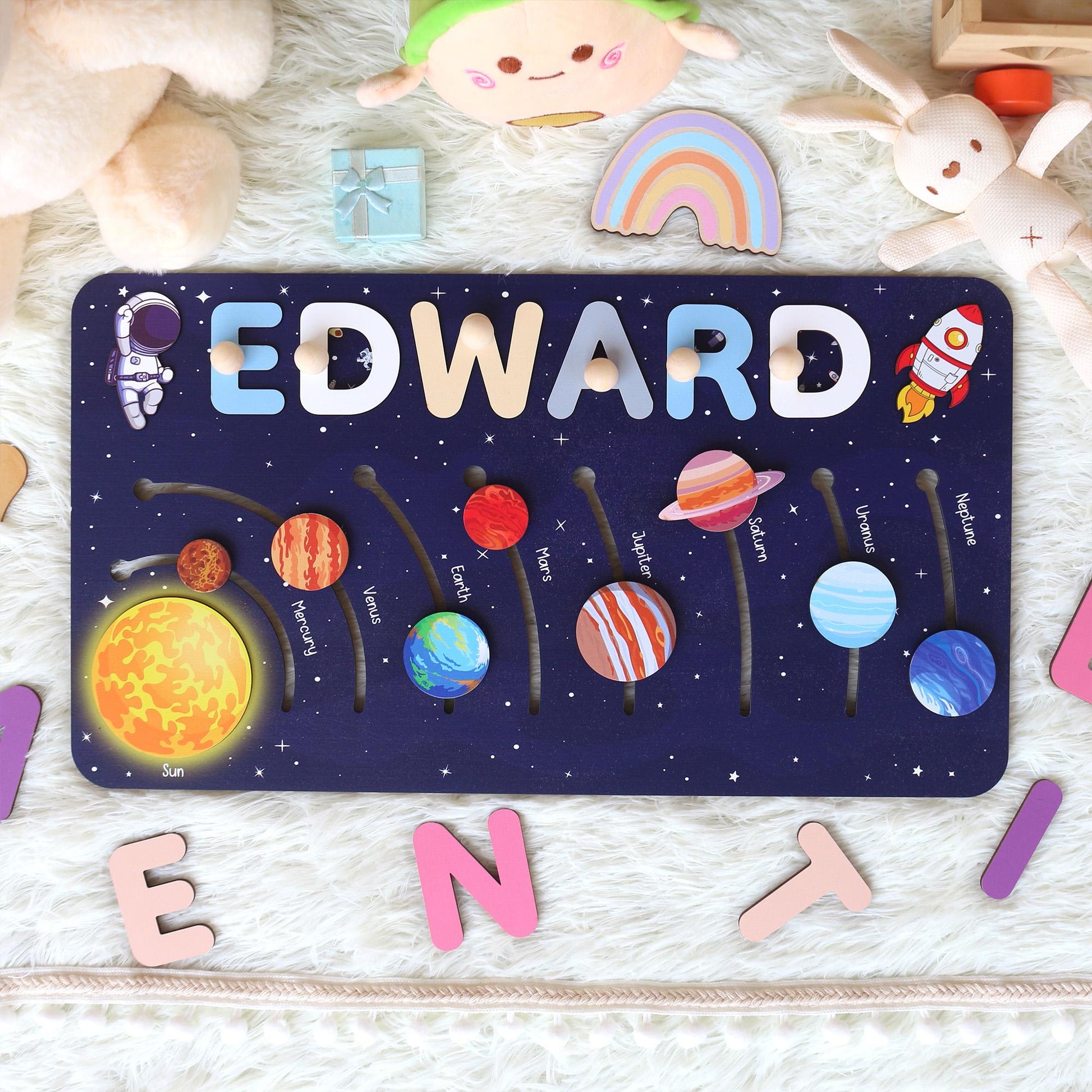 Solar System Name Puzzle: Montessori Space Nursery Decor