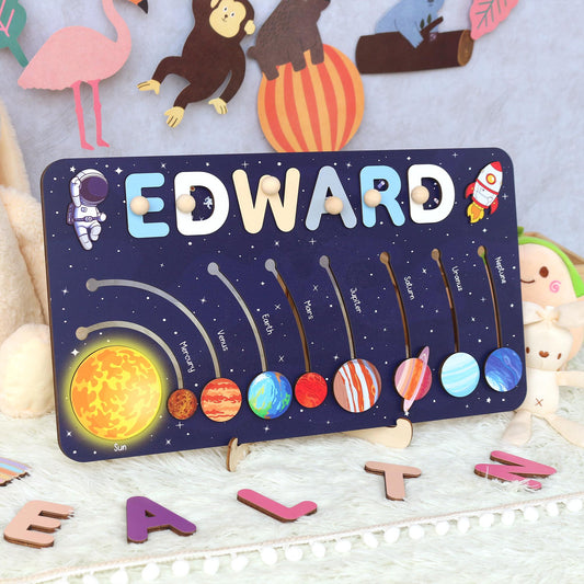 Solar System Name Puzzle: Montessori Space Nursery Decor