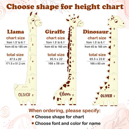 Personalized Giraffe Growth Chart: Wooden Height Ruler, Nursery Decor